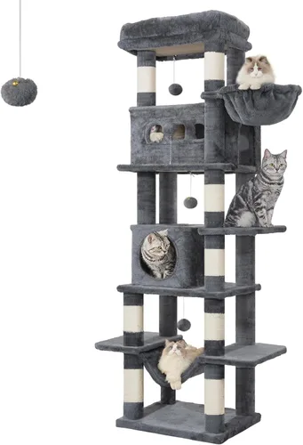 Miniatura 10 de Hzuaneri Árbol para gatos de interior, torre grande de 69.9 pulgadas para gatos, casa de varios niveles con condominio, 8 postes rascadores, hamaca
