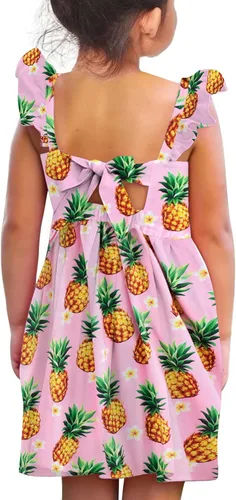 Miniatura 19 de Vieille Vestido de verano para niñas pequeñas, con volantes, manga corta, lindo vestido de sirena sin espalda para niños, vestido de playa casual