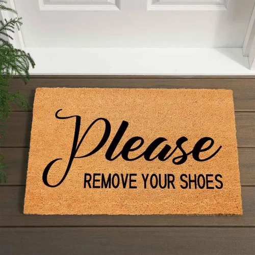 Miniatura 4 de Divertido tapete de fibra de coco – Please remove your shoes – Tapete de bienvenida al aire libre para porche delantero y entrada – Parte trasera