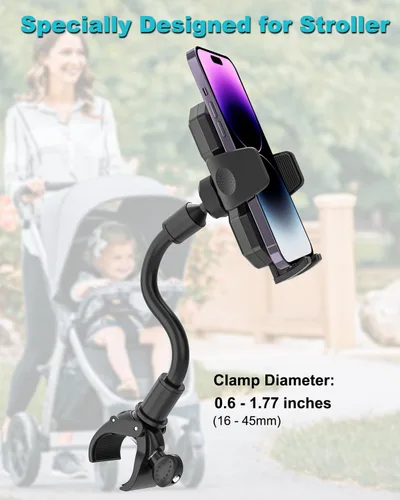Miniatura 5 de Soporte de teléfono para cochecito, soporte de teléfono celular para cochecito de bebé, carrito de compras, cuello de cisne flexible y abrazadera