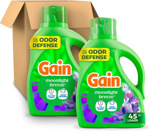 Miniatura 15 de Gain Detergente líquido para ropa con defensa del olor, aroma Moonlight Breeze, jabón de lavandería para lavadoras HE, 60 onzas líquidas, 45 cargas
