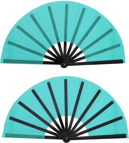Miniatura 14 de Nydotd Paquete de 2 ventiladores plegables de mano para fanáticos rave, tela de nailon plegable para hombres y mujeres, línea de actuación, danza