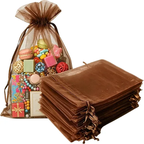 Miniatura 33 de Bolsas de regalo de organza de 4 x 6 pulgadas con cordón para joyas, dulces, paquetes de 50 bolsas de té de tela transparente azul aguamarina