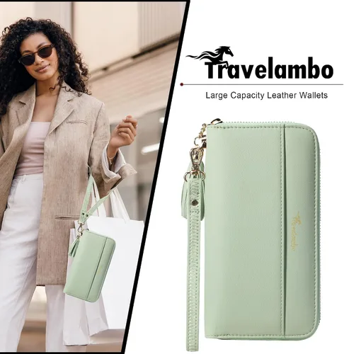 Miniatura 8 de Travelambo Cartera con borla plegable para mujer, bolso de mano con correa para la muñeca, bolso largo