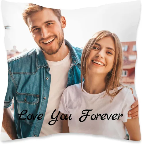 Almohada de fotos personalizada de 16 x 16 pulgadas, funda de almohada personalizada de doble cara con texto de imagen, funda decorativa suave,