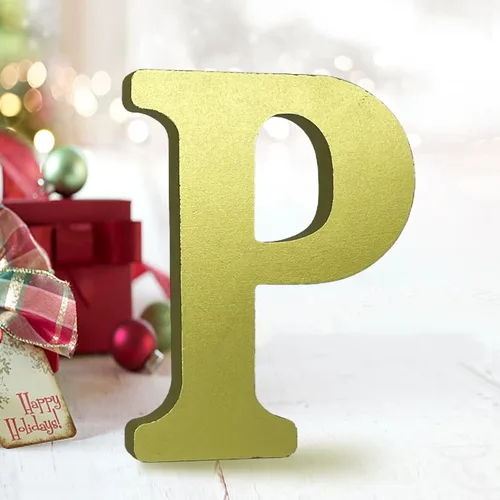 Miniatura 15 de AOCEAN Letras de madera dorada de 6 pulgadas, letras de madera sin terminar para decoración de pared, letras decorativas de pie en rodajas, tablero