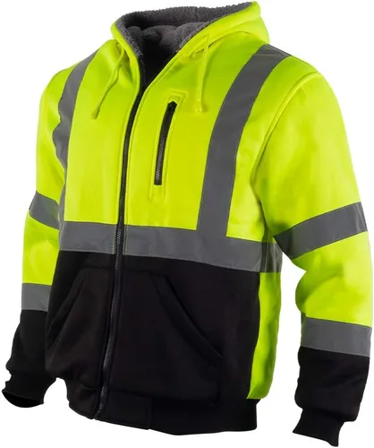 Miniatura 10 de VENDACE Sudadera con capucha para hombre, ANSI Clase 3, alta visibilidad, reflectante, de lana, con cremallera, con parte inferior negra (negro, 3XL)