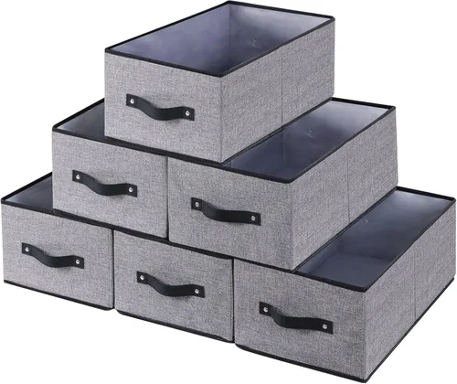 Miniatura 11 de Cestas de almacenamiento con asas, organizadores de cajones de tela, contenedores de almacenamiento para estantes de dormitorio y lavandería, 18.5 ×