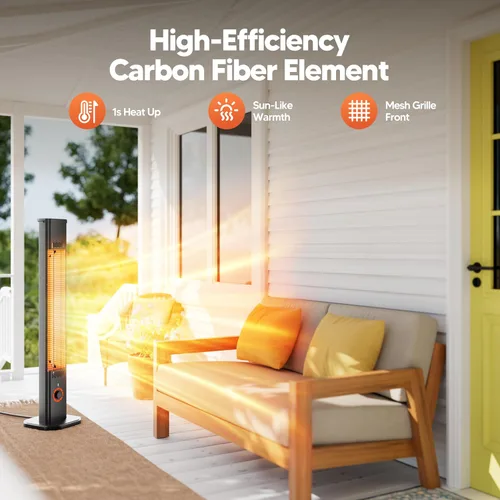 Miniatura 3 de Calentador de exterior para patio de 1500 W, temporizador de 8 horas, impermeable, calentador eléctrico infrarrojo para patio, calefacción de 8