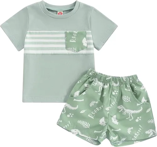 Blotona Ropa de verano para niño pequeño, traje de dinosaurio para bebé, camiseta de manga corta, pantalones cortos tipo cargo, conjunto de jogging