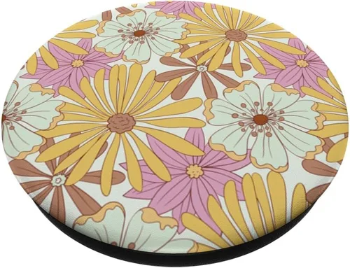 Miniatura 2 de PopSockets PopSockets Swappable PopGrip Vintage Wild Flower Hippie 60s 70s Estética Amarillo Rosa