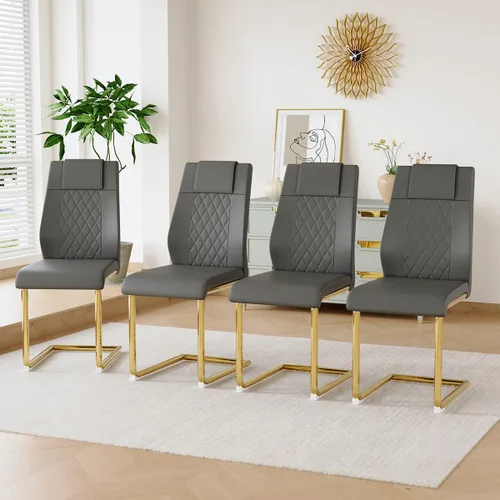 Miniatura 13 de gopop Juego de 4 sillas de comedor, modernas sillas de cocina y comedor con patas de metal galvanizado, sillas laterales tapizadas para comedor