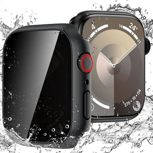 Funda impermeable Goton con protector de pantalla para Apple Watch, película de vidrio templado anti-espía, cubierta rígida de policarbonato para