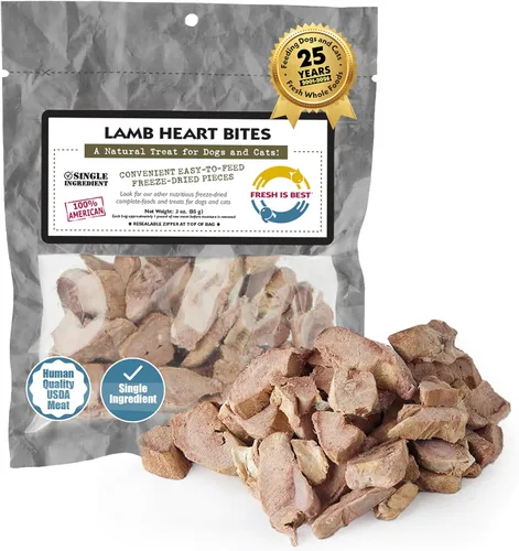 Fresh Is Best Lamb Heart Bites - Golosinas liofilizadas para perros – Golosinas crudas liofilizadas para perros y gatos en bolsa resellable con