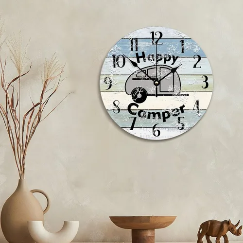 Miniatura 4 de ArogGeld Happy Camper - Reloj de pared de madera para campamento de verano, 10 pulgadas, silencioso, sin tictac, funciona con pilas, para sala