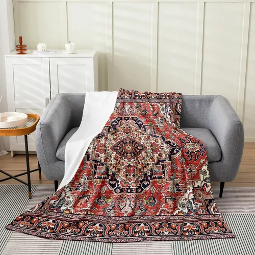 Miniatura 11 de Erosebridal Manta Bohemia de Tiro 40x50 Pulgadas, Retro Azul Amarillo Degradado Rojo Floral Bohemio Tribal de Vellón, Vintage Antiguo Enrejado