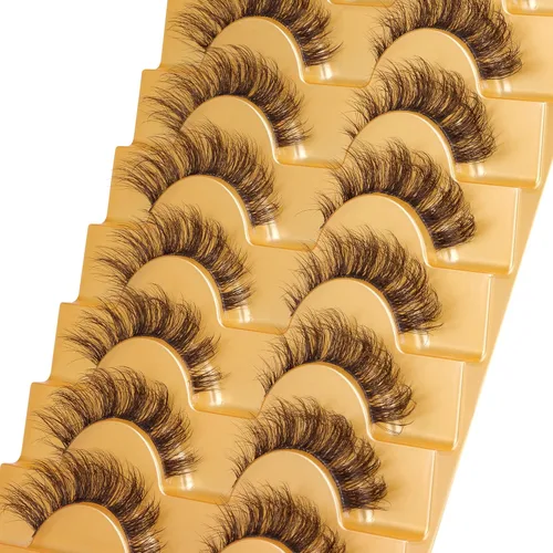 Miniatura 6 de Mavphnee Pestañas postizas marrones, ojo de gato, aspecto natural, extensión de pestañas rizadas D, banda transparente, pestañas marrones, pestañas