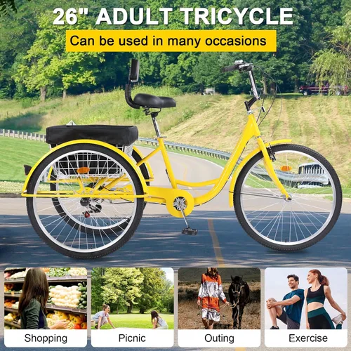 Miniatura 2 de Triciclos para adultos, 7 velocidades, triciclos para adultos de 26 pulgadas, 3 ruedas, bicicleta de crucero con cesta para personas mayores