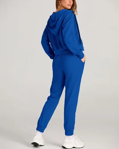 Miniatura 5 de Amkoyam Conjunto de dos piezas para mujer, de manga larga, con cremallera, sudadera con capucha y pantalones largos