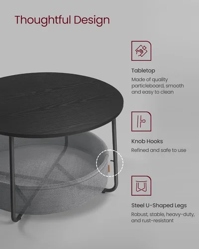 Miniatura 4 de VASAGLE Colección LILEA - Mesa de centro con almacenamiento, mesa redonda para sala de estar con cesta de tela, estilo moderno, marco de metal