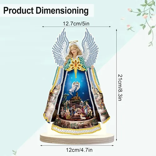 Miniatura 2 de Kits de arte de diamantes de Navidad con belén de ángel: decoración de pintura de diamante de mesa con santa familia, adorno de escritorio