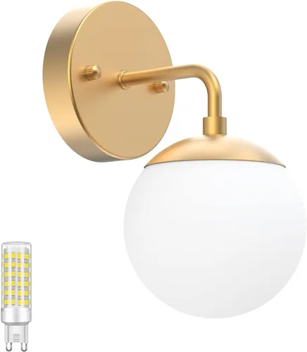 Tipace Aplique de pared dorado 1 luz, aplique de pared globo moderno de mediados de siglo, lámpara de pared dorada para restaurante, sala de estar,