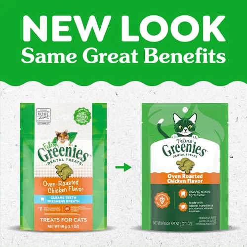 Miniatura 2 de Greenies Golosinas dentales naturales para gatos adultos recomendadas por veterinarios felinos, sabor pollo asado al horno, bolsa de 2.1 onzas
