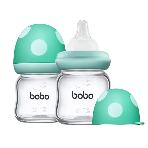 YOHKOH Biberón de vidrio natural con pezón de flujo lento de nivel 1, biberones anticólicos para recién nacidos, botella de vidrio de cuello ancho