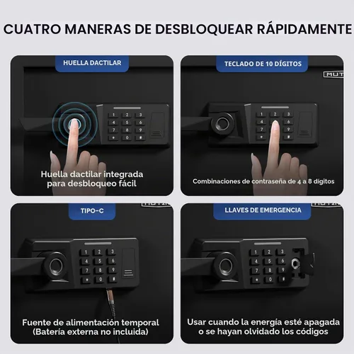 Miniatura 3 de Caja Fuerte Biométrica de 1.0 Pies Cúbicos con Bolsa Ignífuga, Caja Fuerte de Acceso Rápido por Huella Dactilar con Llaves, Teclado Digital, Puerto