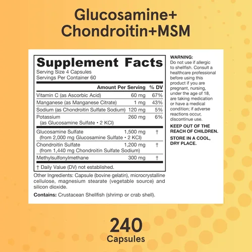 Miniatura 5 de Sumplemento Jarrow Formulas glucosamina, condroitina y MSM, GCM240, 1, 1