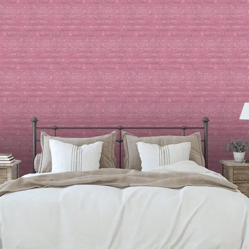 Miniatura 4 de 11 piezas de paneles de pared 3D, papel tapiz de ladrillo falso autoadhesivo de color rosa, paneles de ladrillo de espuma, paneles de pared