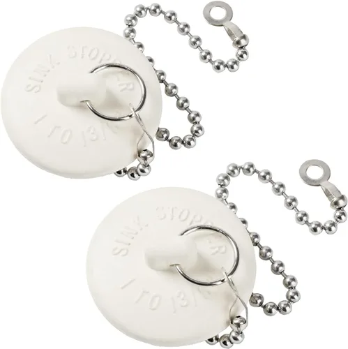 Miniatura 6 de Paquete de 2 tapones de bañera, tapones de goma para bañera con tapón de drenaje con cadena de cuentas de acero inoxidable de 15", tapón de baño