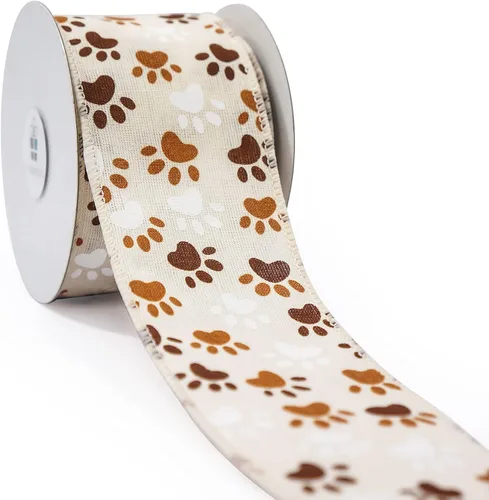 Miniatura 6 de Cinta de lona marfil con alambre de pata de perro de 1.5 pulgadas x 10 yardas para decoración del hogar de Navidad, decoración del árbol, lazo