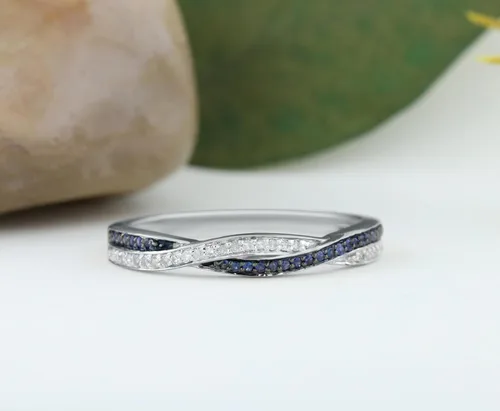Miniatura 4 de Dazzlingrock Collection Anillo de compromiso redondo con zafiro azul y diamante blanco entrecruzado para mujer en oro macizo de 10 quilates