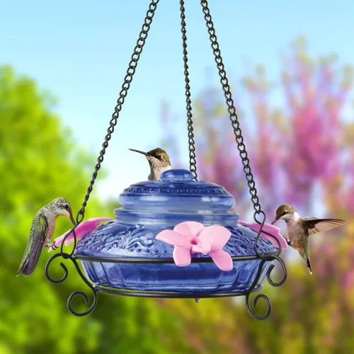 Miniatura 2 de Nature's Way Bird Products ANTHF2-I - Comedero iluminado, antiguo para colibríes, color azul claro/rosa