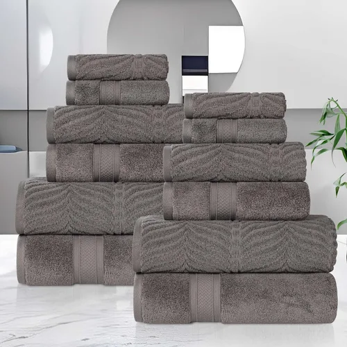Miniatura 37 de Superior Juego de toallas surtidas de algodón Chevron de 12 piezas, cero torsión, secado rápido, artículos esenciales para el hogar, ducha, spa