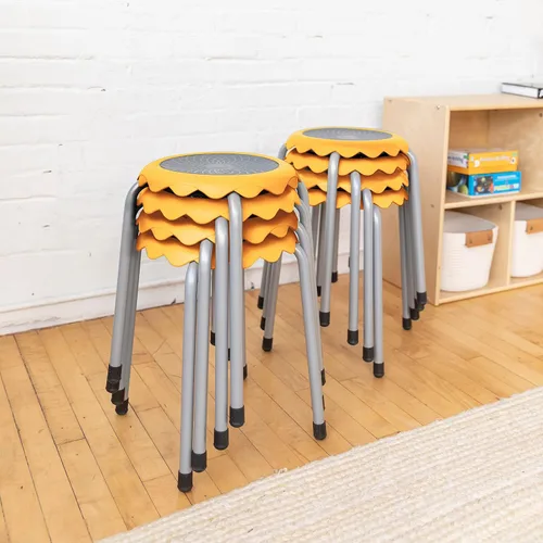 Miniatura 2 de ECR4Kids Daisy - Juego de taburetes apilables, asientos flexibles, color amarillo, 8 piezas