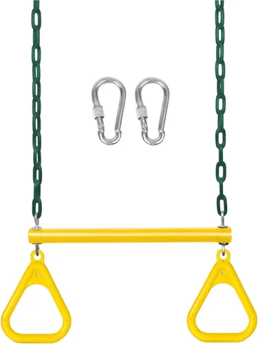LadyRosian Barra de trapecio de 17" para gimnasio con anillos, cadena resistente de 47", juego de accesorios para columpio con mosquetones de