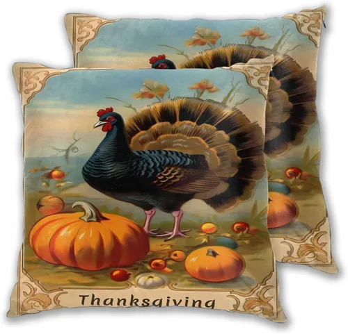 Miniatura 11 de Juego de 2 fundas de almohada cuadradas de Acción de Gracias, hojas de arce otoñales, fundas protectoras para sofá con cremallera oculta, 16 x 16
