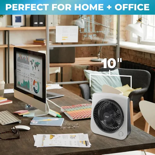 Miniatura 5 de Comfort Zone Ventilador de mesa Turbo con cabezal ajustable de 180 grados, 10 pulgadas, 3 velocidades, inclinación ajustable, ideal para el hogar