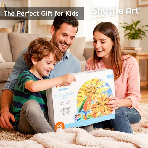 Miniatura 7 de Juego de 48 pinturas acrílicas para niños, Shuttle Art 30 colores de pintura acrílica con caballete de madera, lienzo, bloc de pintura, pinceles