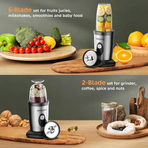 Miniatura 3 de Acezoe Batidora de licuadora y batidos, licuadora portátil de 850 W, mezclador de un botón, 3D 6 hojas, 2 botellas personales de 17 onzas, cocina
