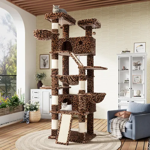 Miniatura 12 de SHA CERLIN Torre de árbol para gatos de varios niveles de 81 pulgadas de alto para gatitos de interior/muebles de condominio para gatos más grandes