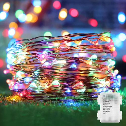 Miniatura 13 de echosari Paquete de 2 Luces de Hadas Rojas a Pilas 200 LED 66 Pies Alambre Plateado Luces de Cadena Estrelladas Temporizador Automático 8 Modos Rojo