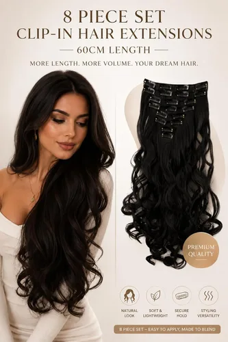Miniatura 2 de PRETTYSHOP XXL Full Head Set 8 PCs 20 pulgadas Clip en extensiones de pelo Hairpiece Wavy Heat-Resisting, CES1-1_1, 1