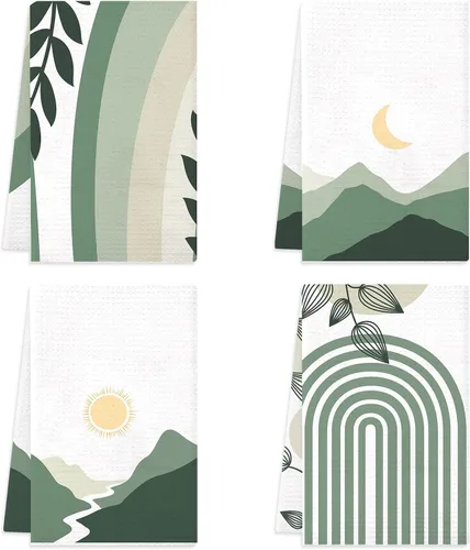 Juego de 4 toallas de cocina bohemias, toallas de té de mano con sol y luna, 16 x 24 pulgadas | Boho Hand Towels for Bathroom Decor, Absorbent