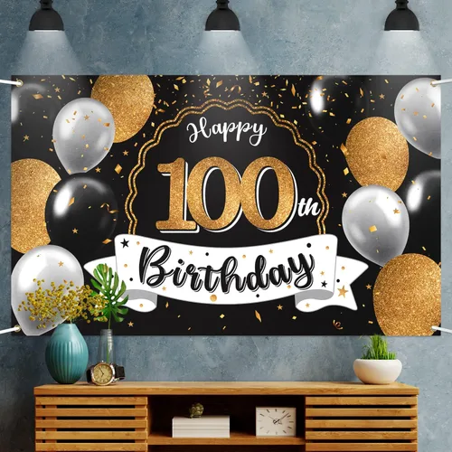Miniatura 6 de Decoración de feliz cumpleaños número 100, globo negro y dorado número 100, cartel de fondo grande de cumpleaños – Decoración de fiesta