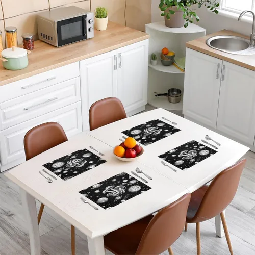 Miniatura 3 de Juego de 4 manteles individuales de hongos de dibujos animados con diseño de hongos, decoración de cocina, cena, interiores, manteles individuales