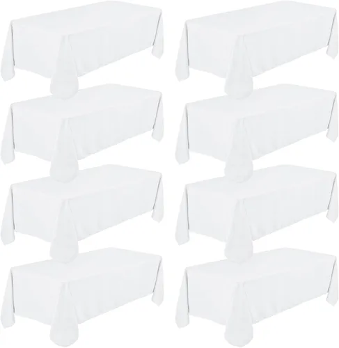 Miniatura 10 de Fivenl - Juego de 8 manteles negros de 60 x 84 pulgadas, manteles de mesa rectangular de 4 pies al por mayor, fundas de mesa de poliéster lavable