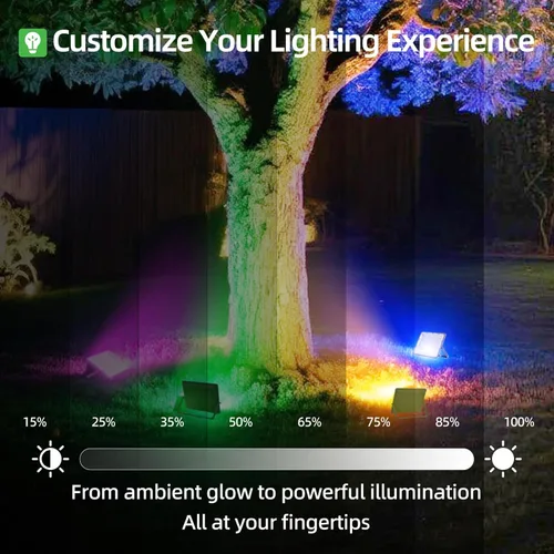 Miniatura 6 de WeDo Luz de Inundación LED RGB 150W Equivalente – Foco Exterior de Cambio de Color de 60W con Enchufe, Control Remoto, 4 Modos, Atenuación de 8